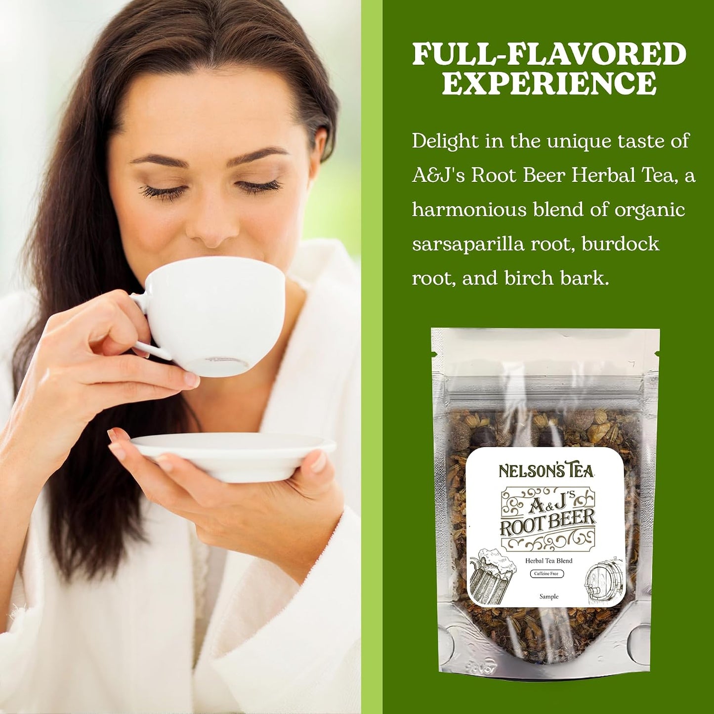 Nelson's Tea A &amp; J's Root Beer Sarsaparilla Loose Leaf Tea, Sample, 0.5 oz | Herbal • Burdock • Birch Bark • Dandelion • Caffeine Free • Tea • Root Beer • Sarsaparilla Root Tea