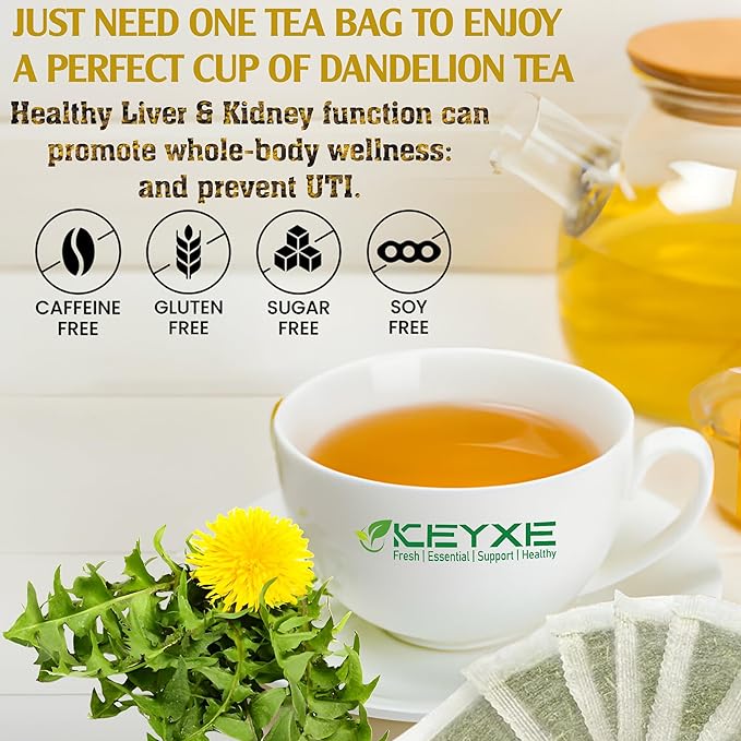 USDA Organic Dandelion Root Tea Bags , Roasted Coffee Substitute & Liver Kidney Cleanse Tea, Digestion & Bloating Relief Support, 100% Organic & Pure Dandelion Root, Non-GMO, Caffeine Free, 120 teabags Eco-Conscious Corn Fiber