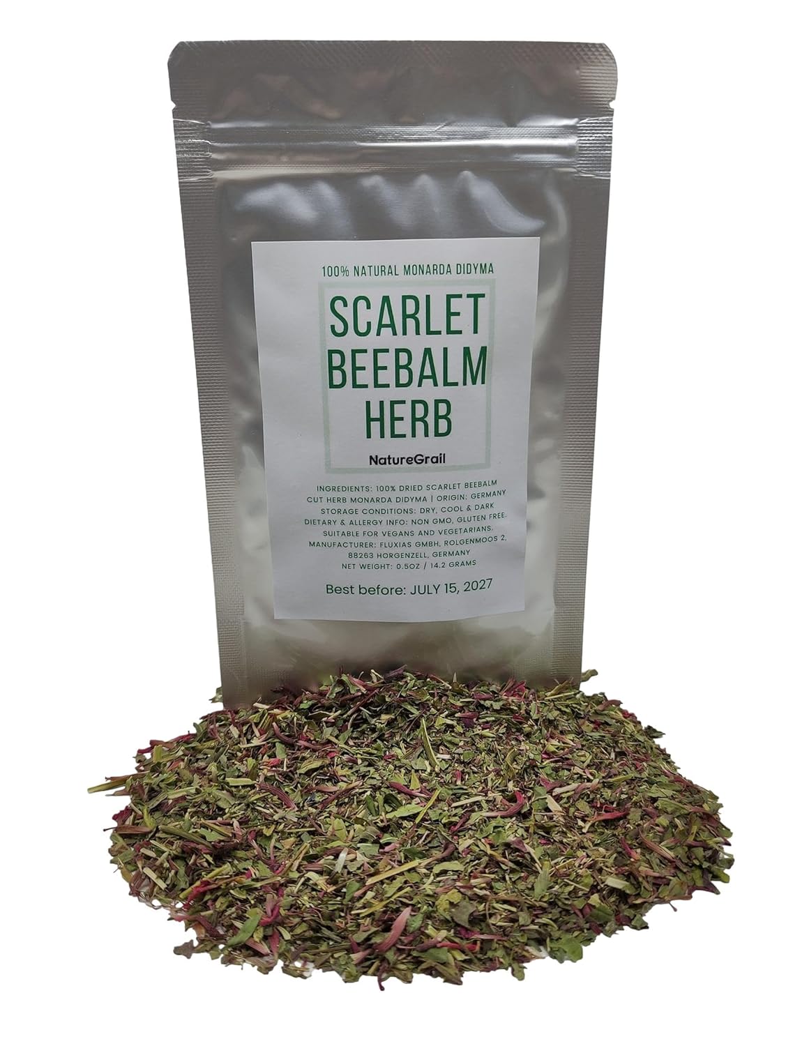 Scarlet Beebalm Herbal Tea, Mountain Balm Herb with Flowers - Made from 100% Monarda Didyma, Cut & Dried - Net weight: 0.5oz/14.2g