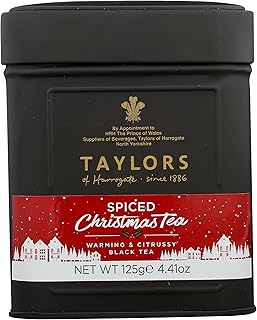 Taylors of Harrogate Spiced Christmas, Holiday Black Tea, Loose Leaf, 4.41 Ounce Tin Caddy, Deep, Festive and Spiced, Caffeinated, Premium Whole Leaf Tea