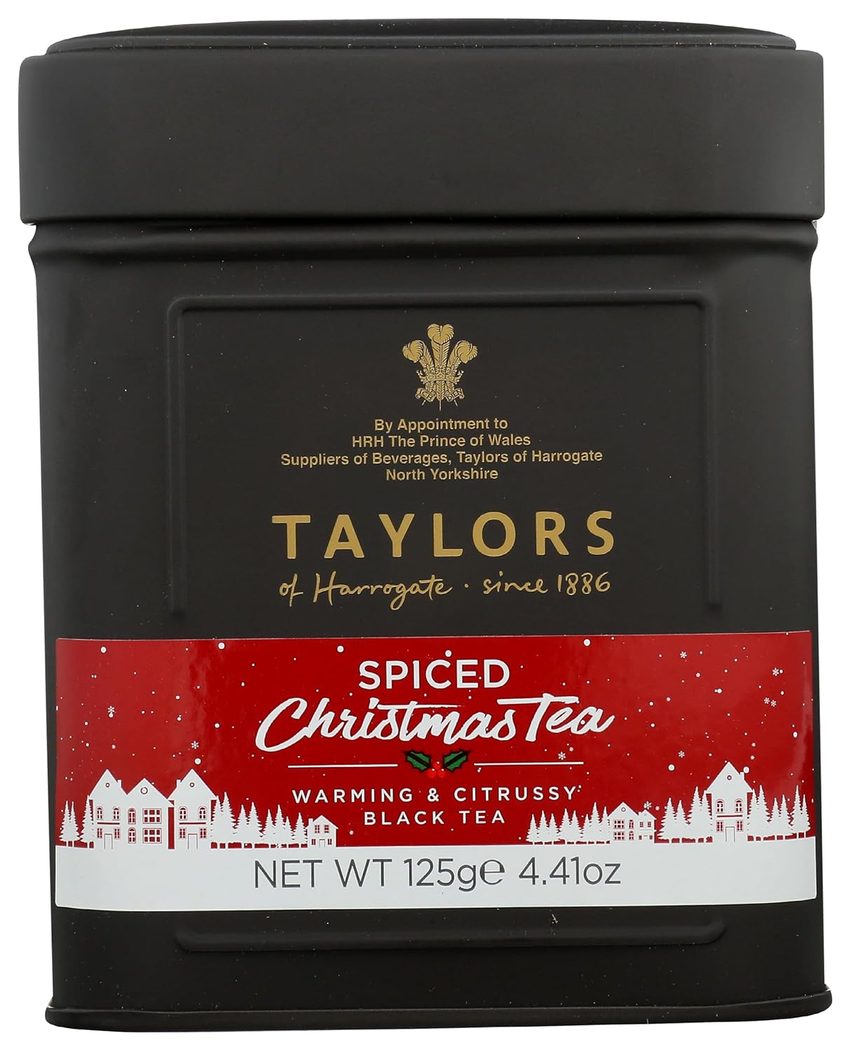 Taylors of Harrogate Spiced Christmas, Holiday Black Tea, Loose Leaf, 4.41 Ounce Tin Caddy, Deep, Festive and Spiced, Caffeinated, Premium Whole Leaf Tea