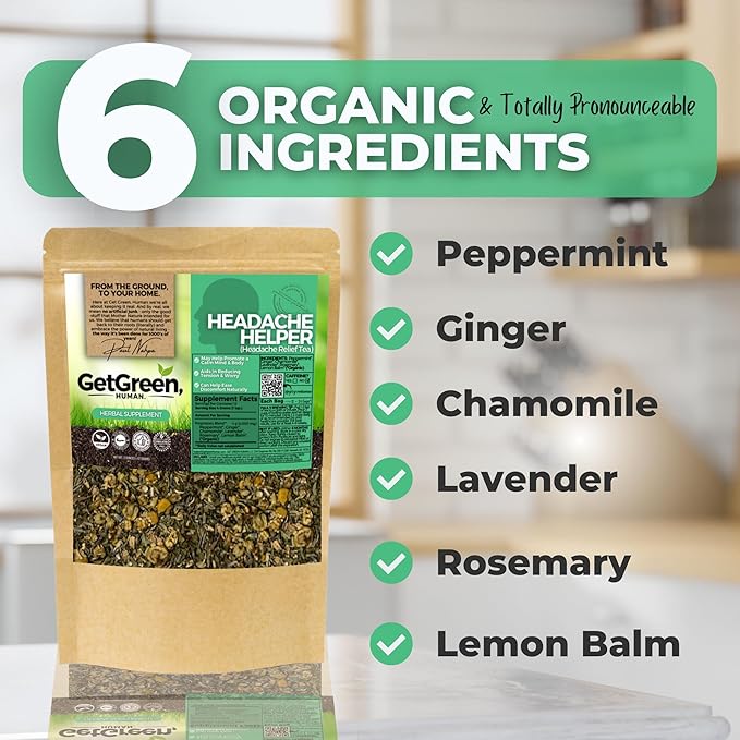Tension and Relief Loose Leaf Tea w/ Peppermint, Ginger, Chamomile, Organic Herbal Tea, 2 oz (57 gram), Decaf, Vegan, Healthy, Zero Caffeine, Organic