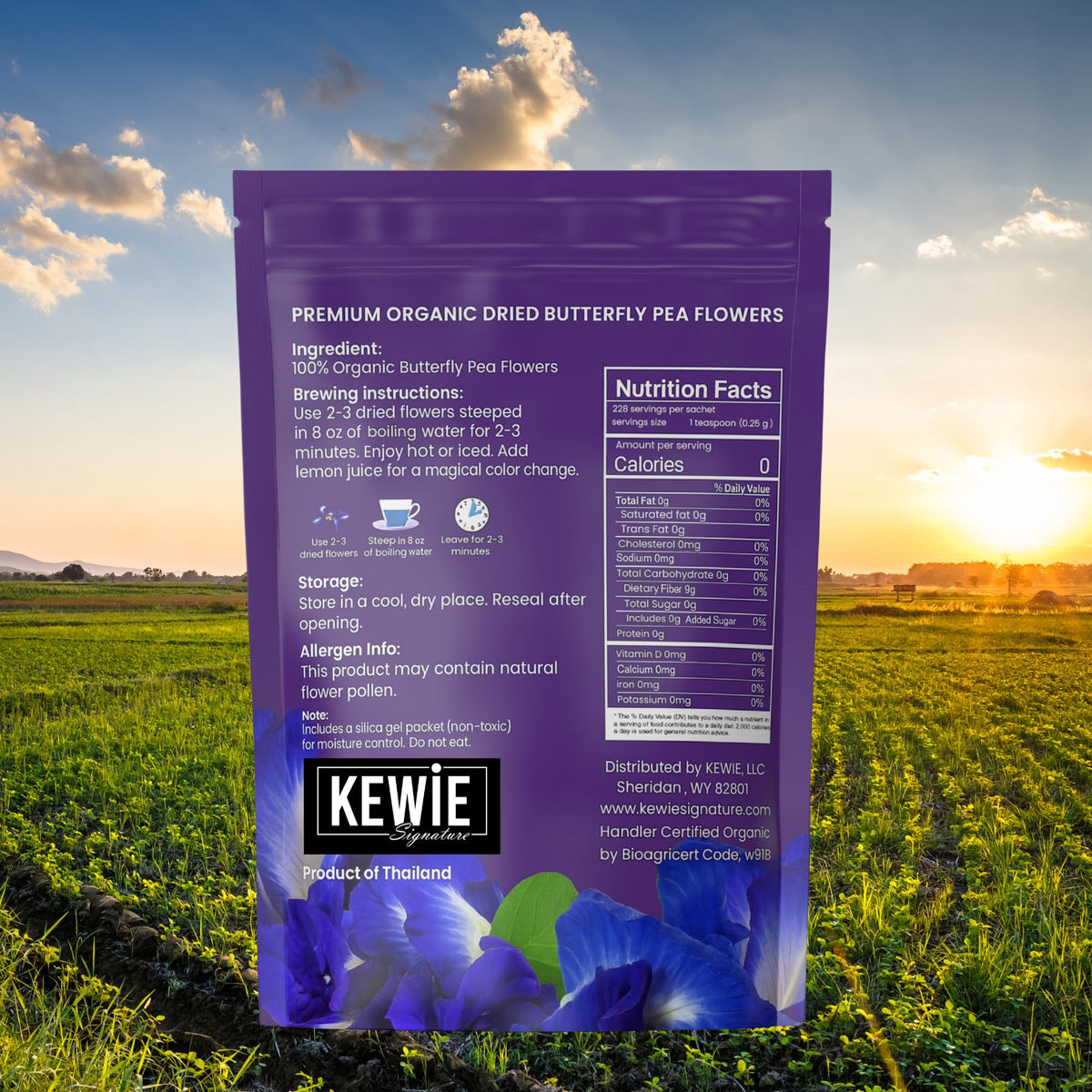 KEWIE Signature Butterfly Pea Flower Tea – 2oz Premium-Grade Blue Butterfly Pea Flower Organic Loose Leaf Tea –