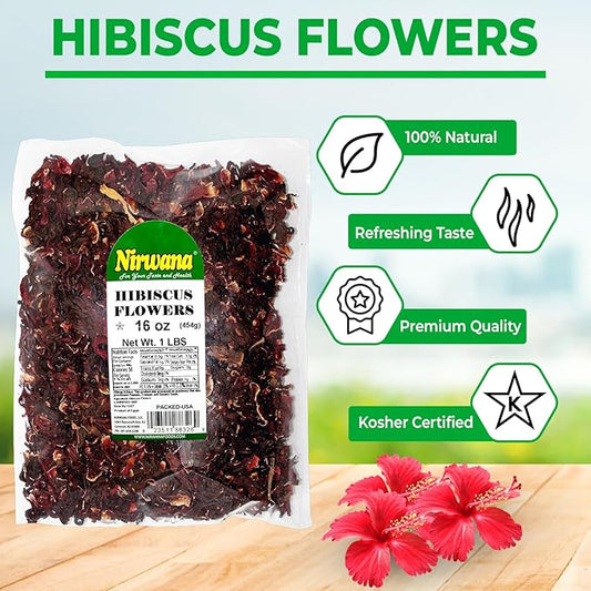 Premium Dried Hibiscus Flowers – Whole Flower Petals for Herbal Infusions, Loose Leaf Blends, and Culinary Use – Great with Dandelion Root, Raspberry Leaf, and More (16oz)
