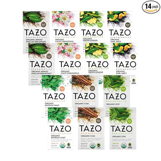 TAZO Organic Black Tea, (Awake, Chai, Zen, Calm, Mint, Earl Grey, Green Ginger) (2ea) (Variety Pack)