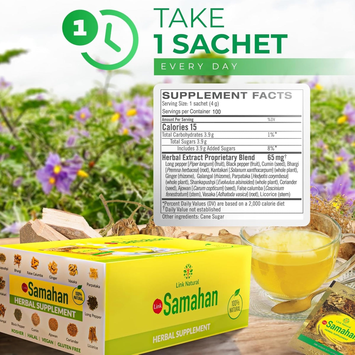 LINK SAMAHAN SAMAHAN Ayurvedic Herbal Tea Packets - Sri Lankan Ceylon Blend with 14 Natural Herbs Including Ginger, Black