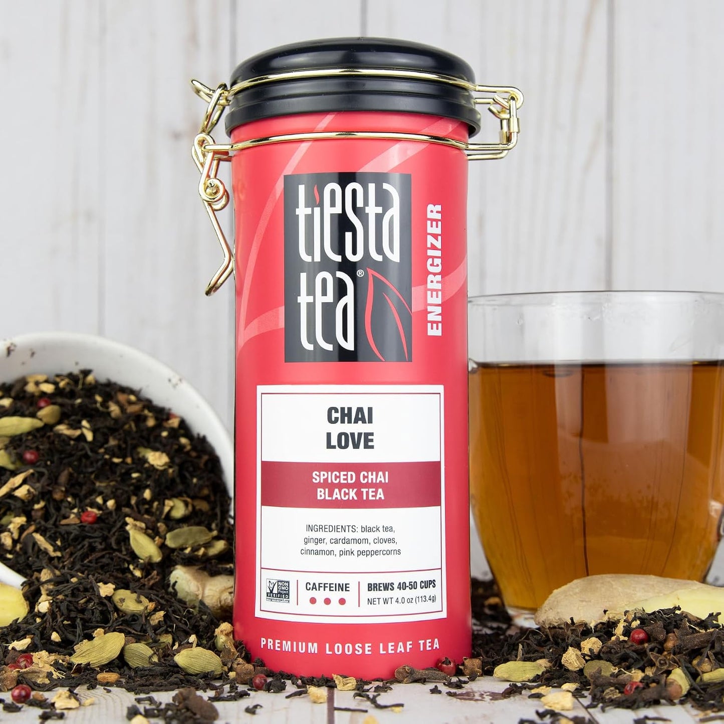 Tiesta Tea - Chai Love, Loose Leaf, Spiced Chai Black Tea, Premium Blend | High Caffeinated, Make Hot or Iced &amp; Brews Up to 50 Cups, 4 Ounce Refillable Tin