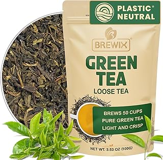 BREWIX, Green Tea Loose Leaf (50+ Cups, 3.53oz/100g) Gluten Free I High Elevation Grown Green Tea Leaves | Pure Single Origin Sourced Direct from India
