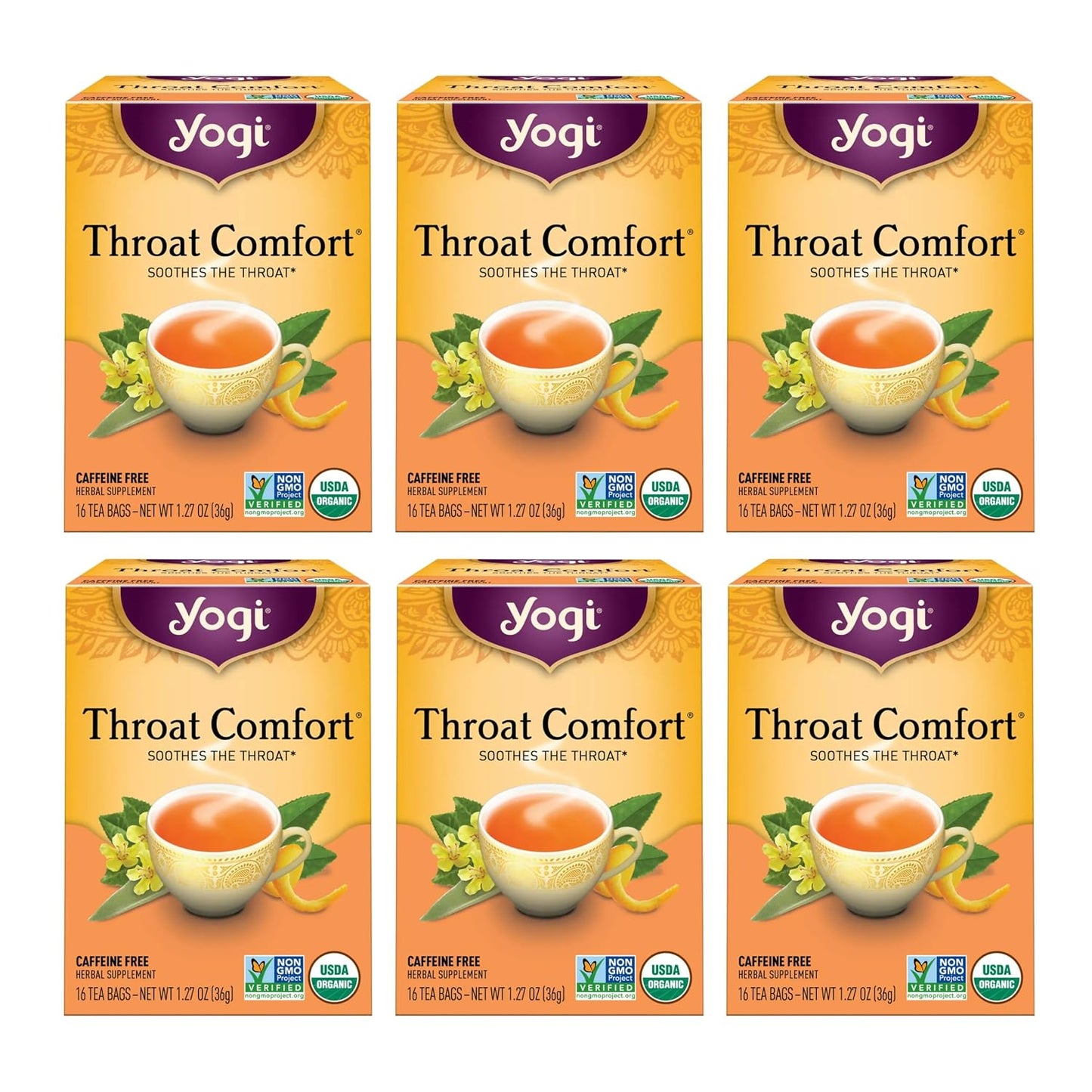 Yogi Tea - Throat Comfort (6 Pack) - Soothes the Throat with Wild Cherry Bark, Licorice Root, Mullein, and Ginger - Caff