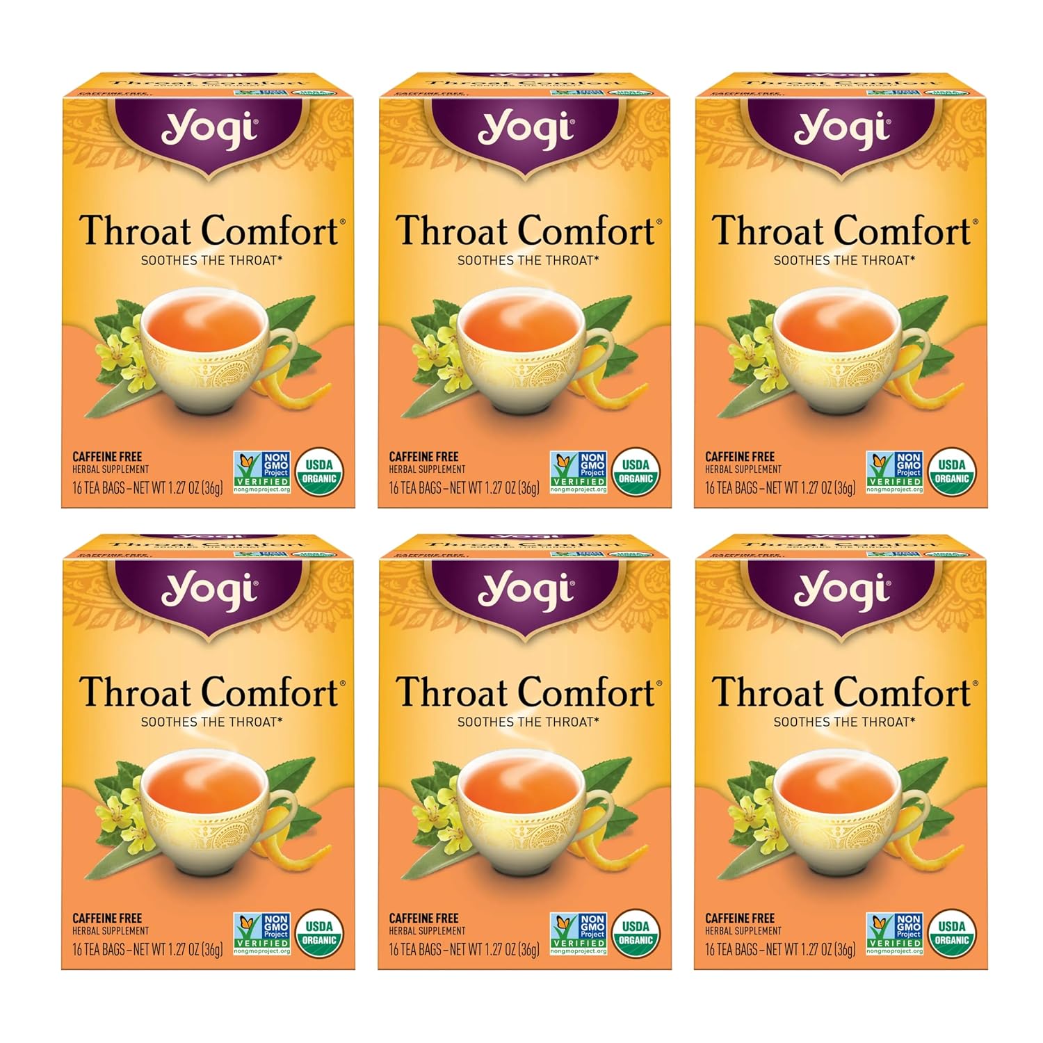 Yogi Tea - Throat Comfort (6 Pack) - Soothes the Throat with Wild Cherry Bark, Licorice Root, Mullein, and Ginger - Caff