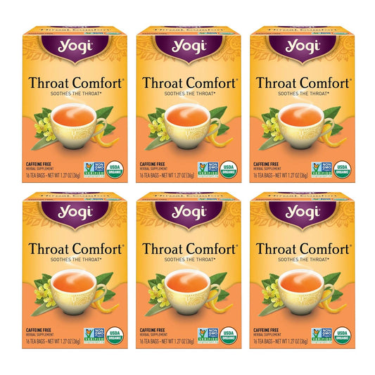 Yogi Tea - Throat Comfort (6 Pack) - Soothes the Throat with Wild Cherry Bark, Licorice Root, Mullein, and Ginger - Caff
