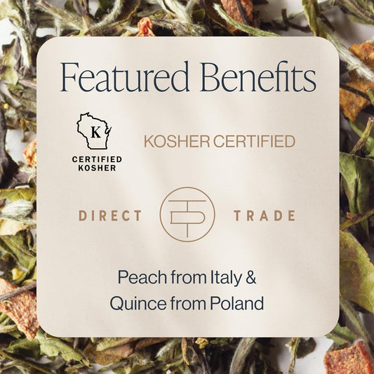 Rishi Tea Peach Blossom White Organic Loose Leaf Tea, 4oz | Delicate Peach Blossom White Tea Blend, Naturally Sweet and Floral, Sustainable, 32+ Servings