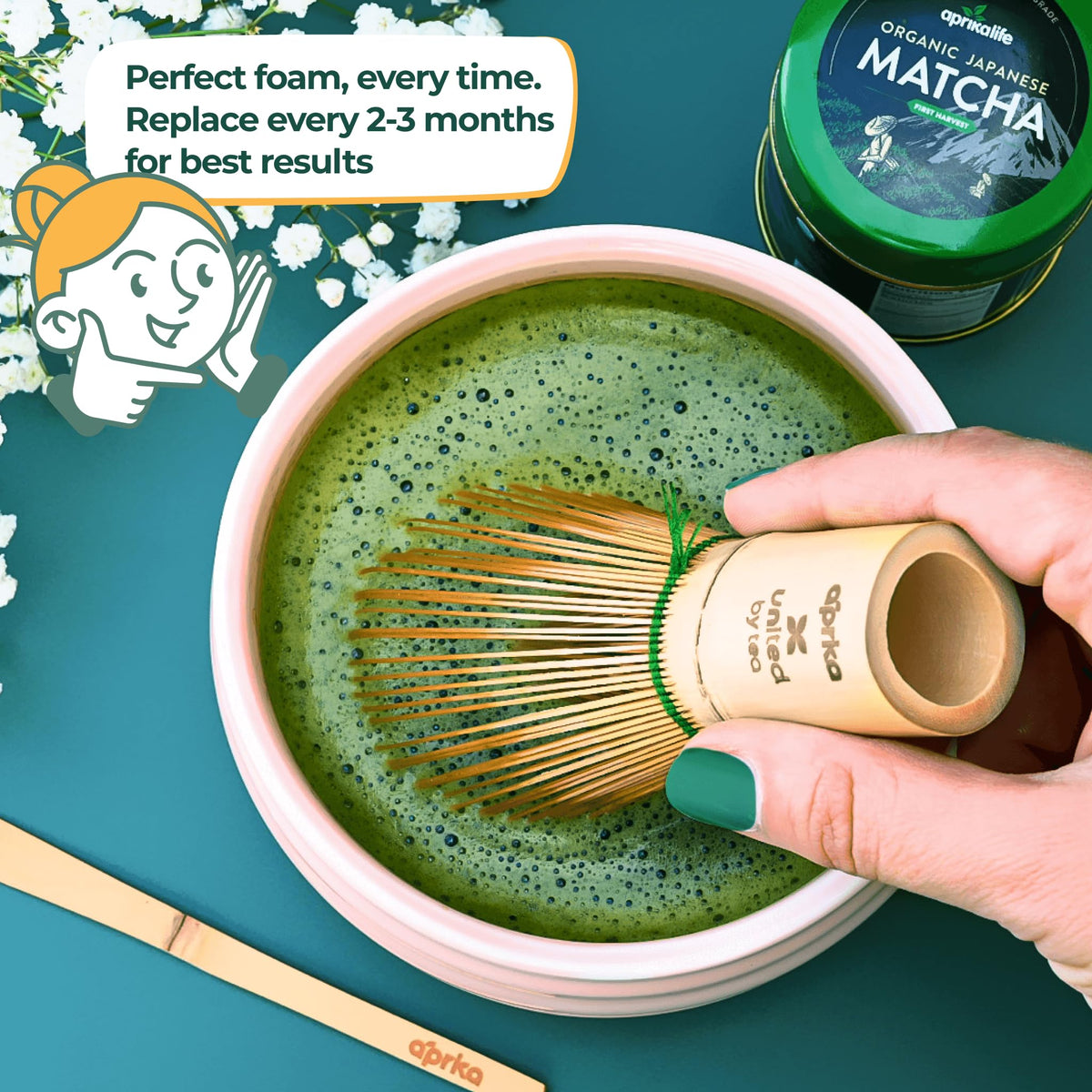 aprikalife Aprika Life Matcha Whisk, Bamboo 100 Prong Chasen for Matcha Powder, Japanese Tea Ceremony Tool for Latte Drinks