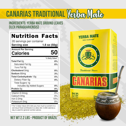 Canarias Yerba Mate Traditional Ground Leaf Tea 1kg - 2.2Lbs | Fine Cut No Stems Rich and full-bodied mate made for gourd and bombilla preparation with a classic Uruguayan profile.