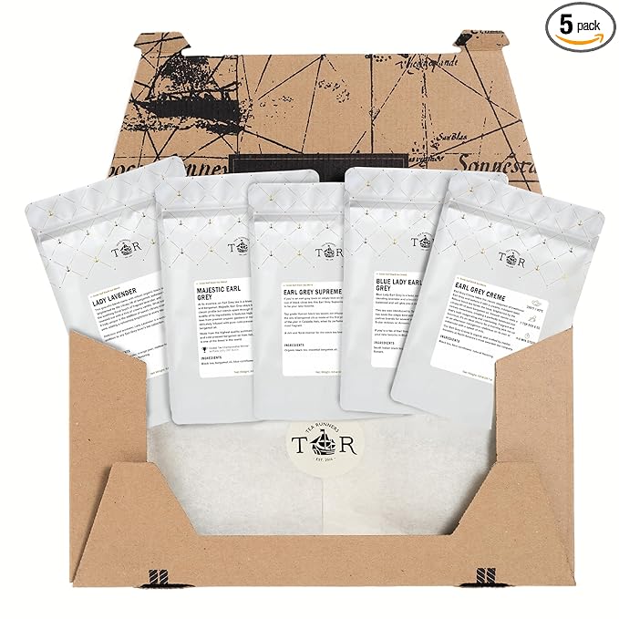 Tea Runers Earl Grey Tea Variety Pack – Majestic Earl Grey, Earl Grey Crème, Supreme, Blue Lady Black, Lady Lavender - 0.75 oz Each, Pack of 5
