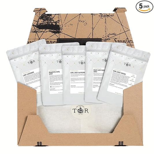 Tea Runers Earl Grey Tea Variety Pack – Majestic Earl Grey, Earl Grey Crème, Supreme, Blue Lady Black, Lady Lavender - 0.75 oz Each, Pack of 5