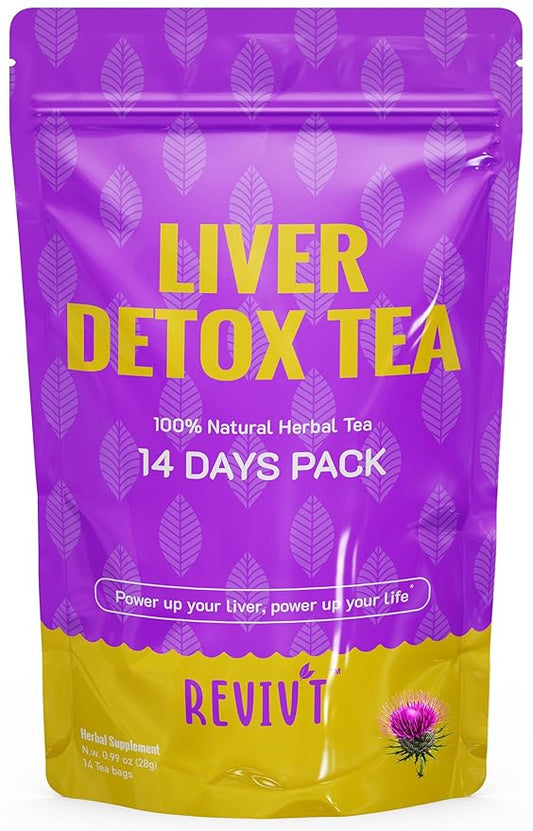 Revivt Herbal Tea - Natural & Digestive Support, Herbal Blends with Milk Thistle, Artichoke, Liquorice, Caffeine Free, 14 Day Supply