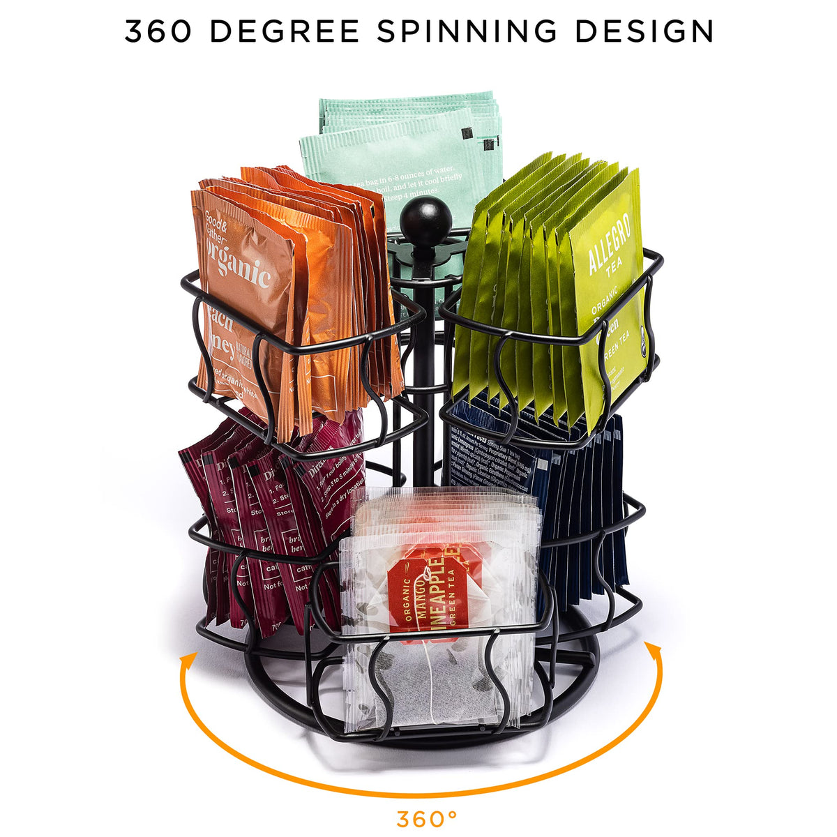 Sorbus Tea Bag Organizer, 2-Tier Spinning Carousel for 60 Tea Bags (Black)