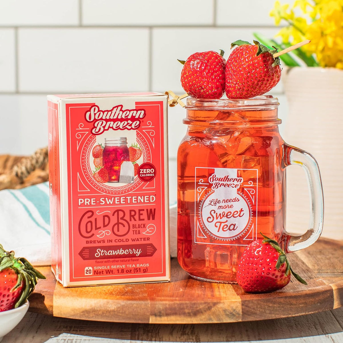 Southern Breeze Cold Brew Sweet Tea Strawberry Iced Tea 20 Tea Bags, 2 Pack