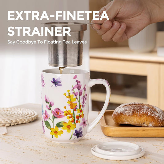 GBhome Tea Mug with Infuser and Lid,18 oz Loose Leaf Tea Cup with Steeper