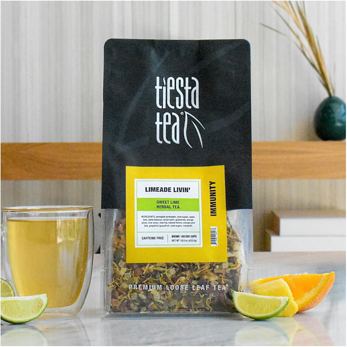 Tiesta Tea - Limeade Livin, Loose Leaf, Sweet Lime Herbal Tea | Premium Non-Caffeinated Blend, Make Hot or Iced, Brews Up to 200 Cups, 16 oz Resealable Bulk Pouch