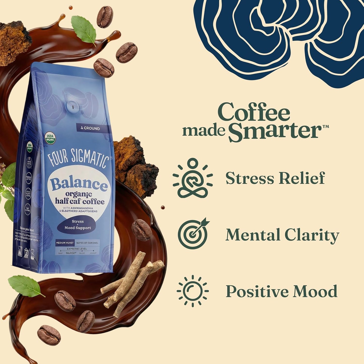 4551058-Four Sigmatic Organic Balance Adaptogen Ground Coffee, 12 Oz