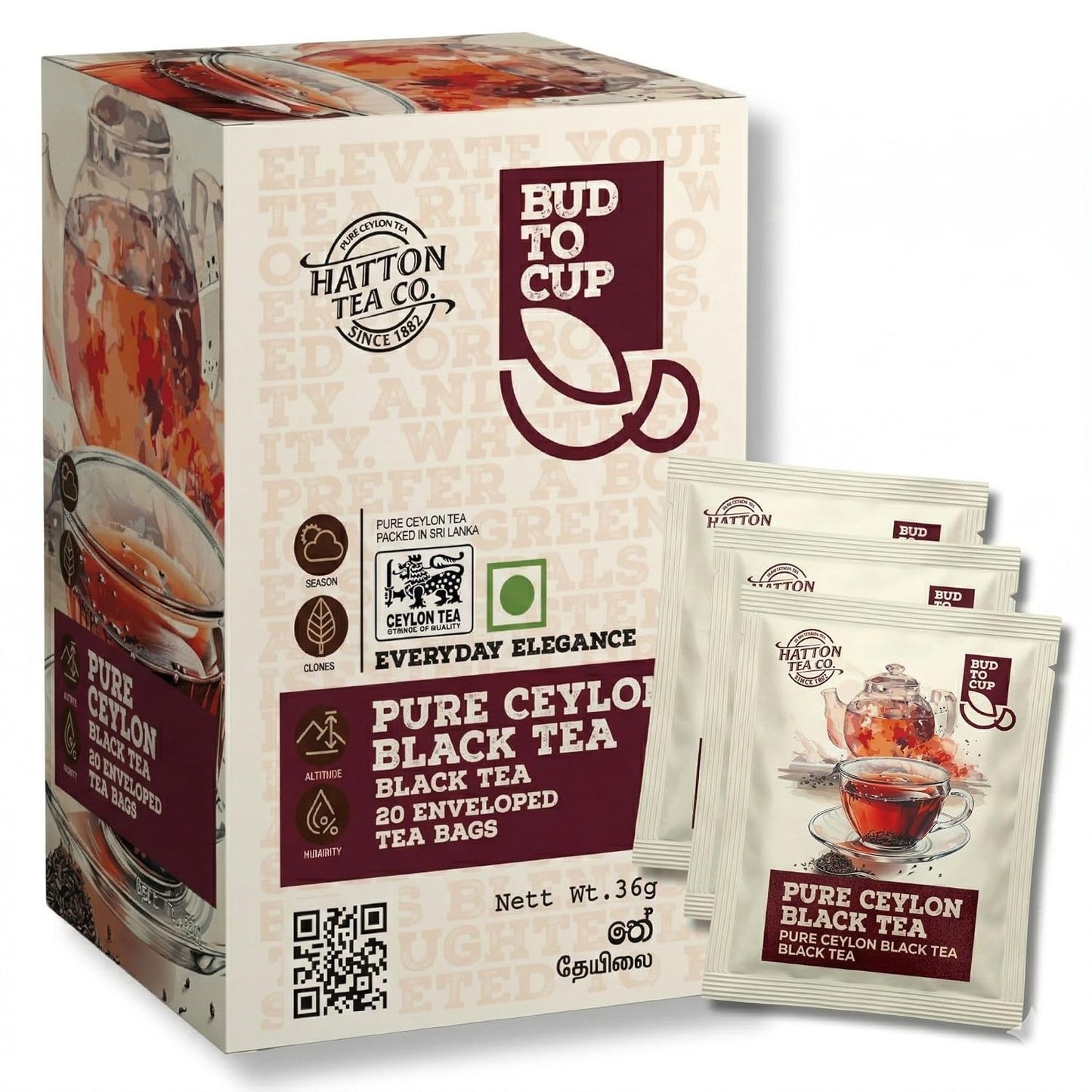 BUD TO CUP Ceylon Black Tea Bags, Classic Flavor – Sri Lankan Estate Black Tea with Warm Spice Notes, 20 Individually Wrapped Tea Bags