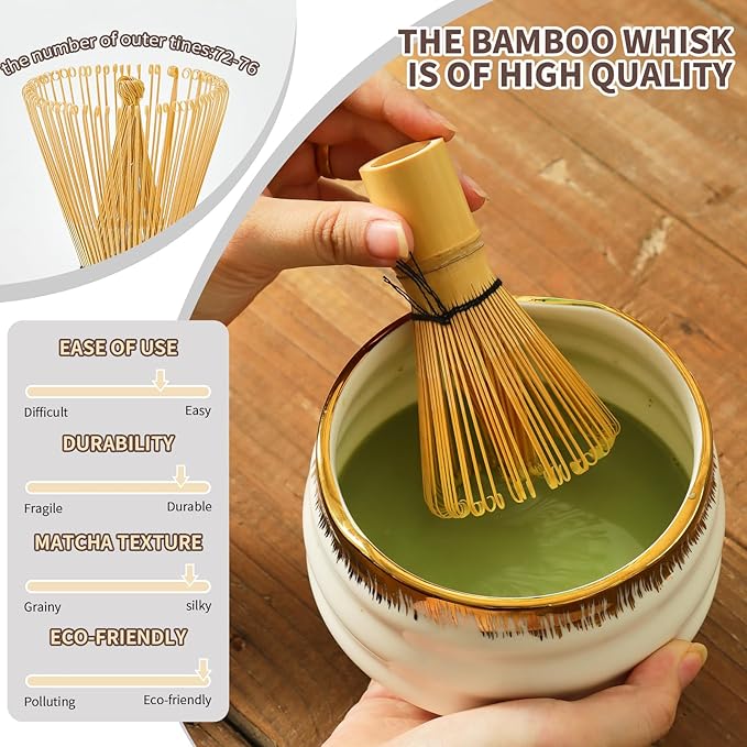 Matcha Whisk Set: Includes Bamboo Whisk, Matcha Bowl, Cute Stand, Bamboo Scoop, Scoop Rest
