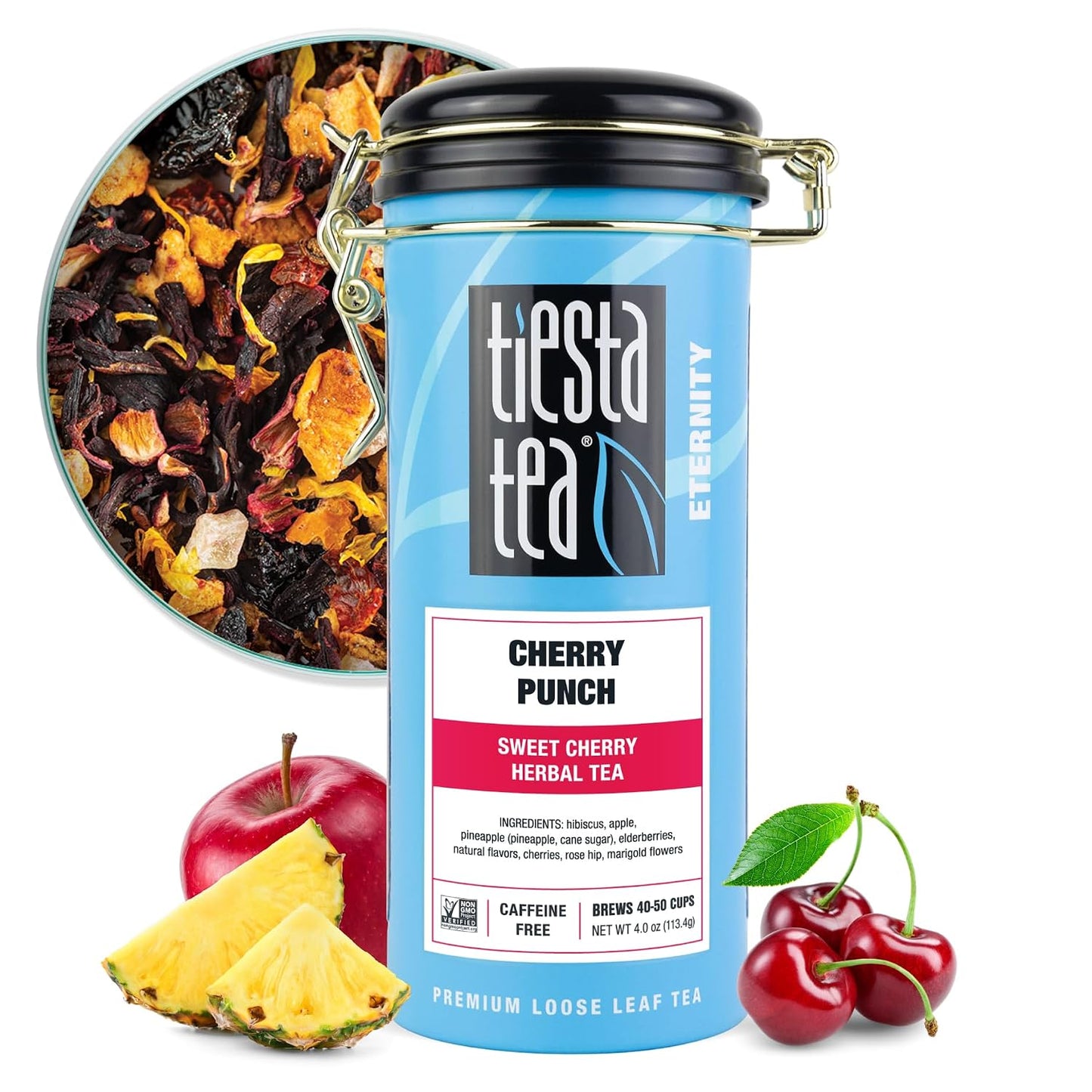 Tiesta Tea - Cherry Punch, Loose Leaf, Sweet Cherry Herbal Drink | Premium Blend, Non-Caffeinated Fruit Tea, Makes Hot or Iced &amp; Up to 50 Cups, 4oz Refillable Tin