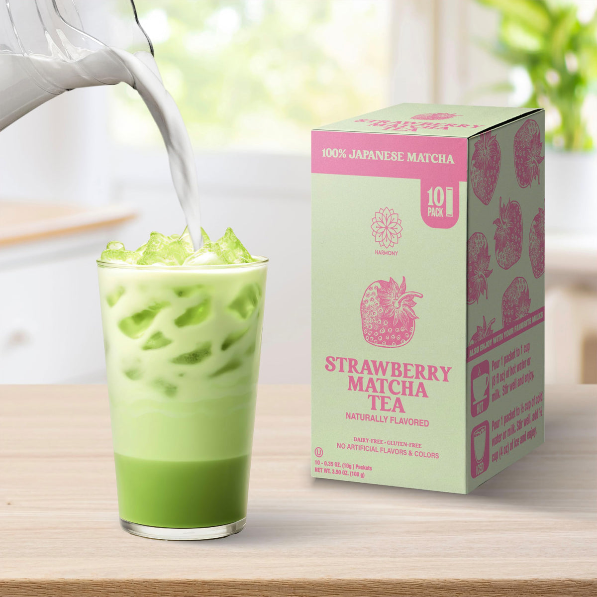 The Frozen Bean The Harmony Matcha Strawberry (10 Sticks) Premium Japanese Matcha Powder, Rich in Antioxidants & L-Theanine