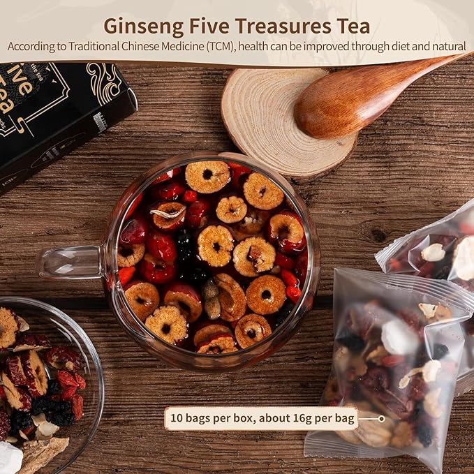 Kidney Herbal Tea Formula Ginseng Six Treasure Tea - Natural Chinese Traditional Herbal Ginseng Five Treasures Herbal Tea Teabag For Men Women 7