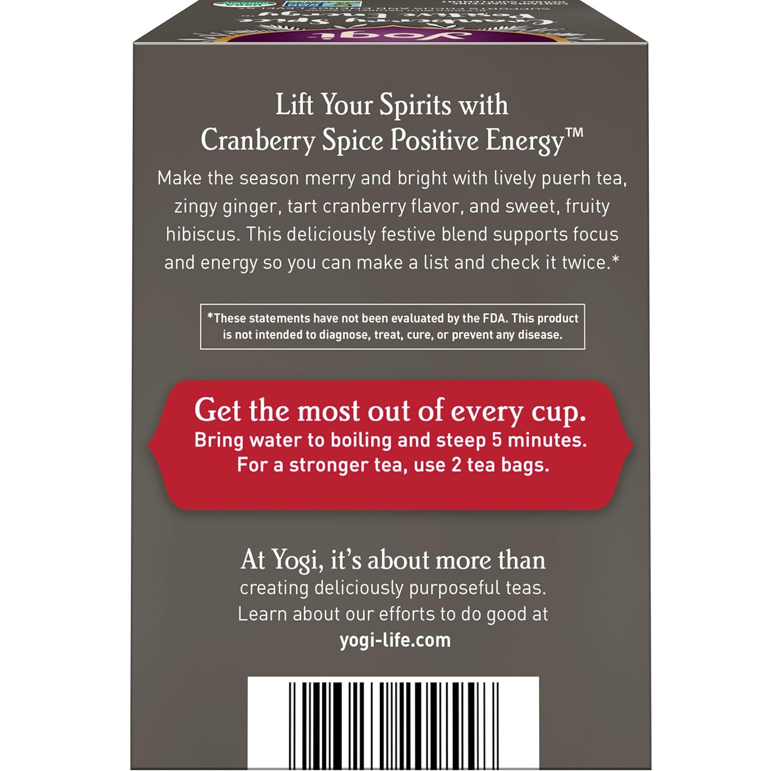 Yogi Tea Cranberry Spice Positive Energy - Organic Puerh Tea - Supports Focus & Energy - Caffeinated - Includes Cinnamon, Ginger & More - 16 Tea Bags Per Pack (4 Packs)