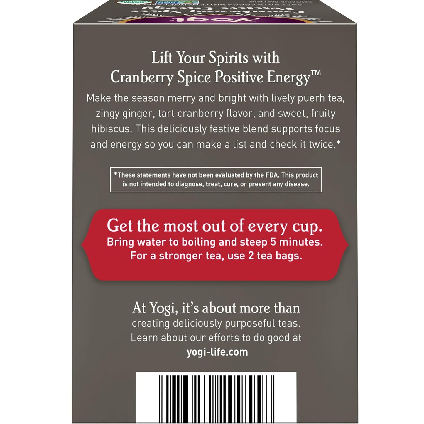 Yogi Organic Cranberry Spice Positive Energy Tea, 1.27 oz | Caffeinated Holiday Blend with Puerh Tea, Ginger, Cranberry and Hibiscus to Support Focus and Physical Energy