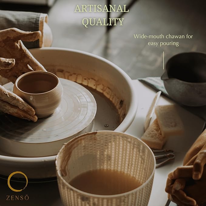 ZENSO Premium Matcha Whisk Set – 8 Piece Japanese Matcha Tea Ceremony Kit | Handmade Ceramics - Matcha Bowl, Purple Bamboo Whisk, Whisk Holder, Sifter, Scoop & Scoop Holder, Tea Cloth, Tea Spoon