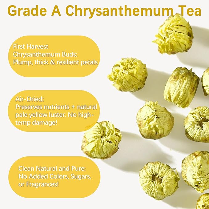 Chrysanthemum Tea, Chrysanthemum Tea Bags, 20×3.5g, 菊花茶, Chinese Herbal Tea, Dried Flower Buds, Light Floral Taste, Sugar-free, Caffeine-Free | Reduce Internal Heat | Relax Mood | Bright Eyes | Smooth Skin | Great for Relaxing Moments