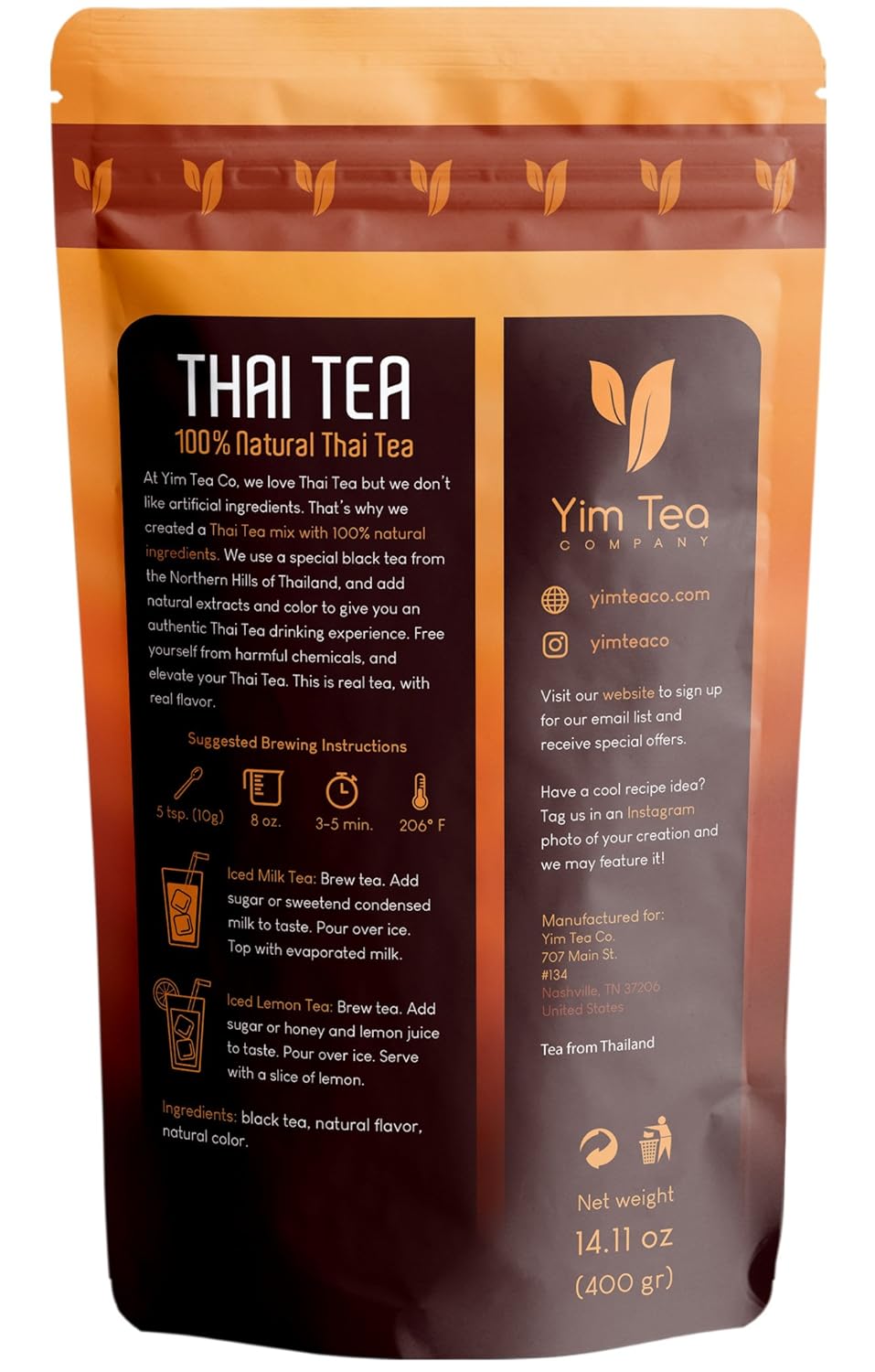 Yim Thai Tea - 100% Natural Loose Leaf Mix - No Artificial Color or Flavor (400g)
