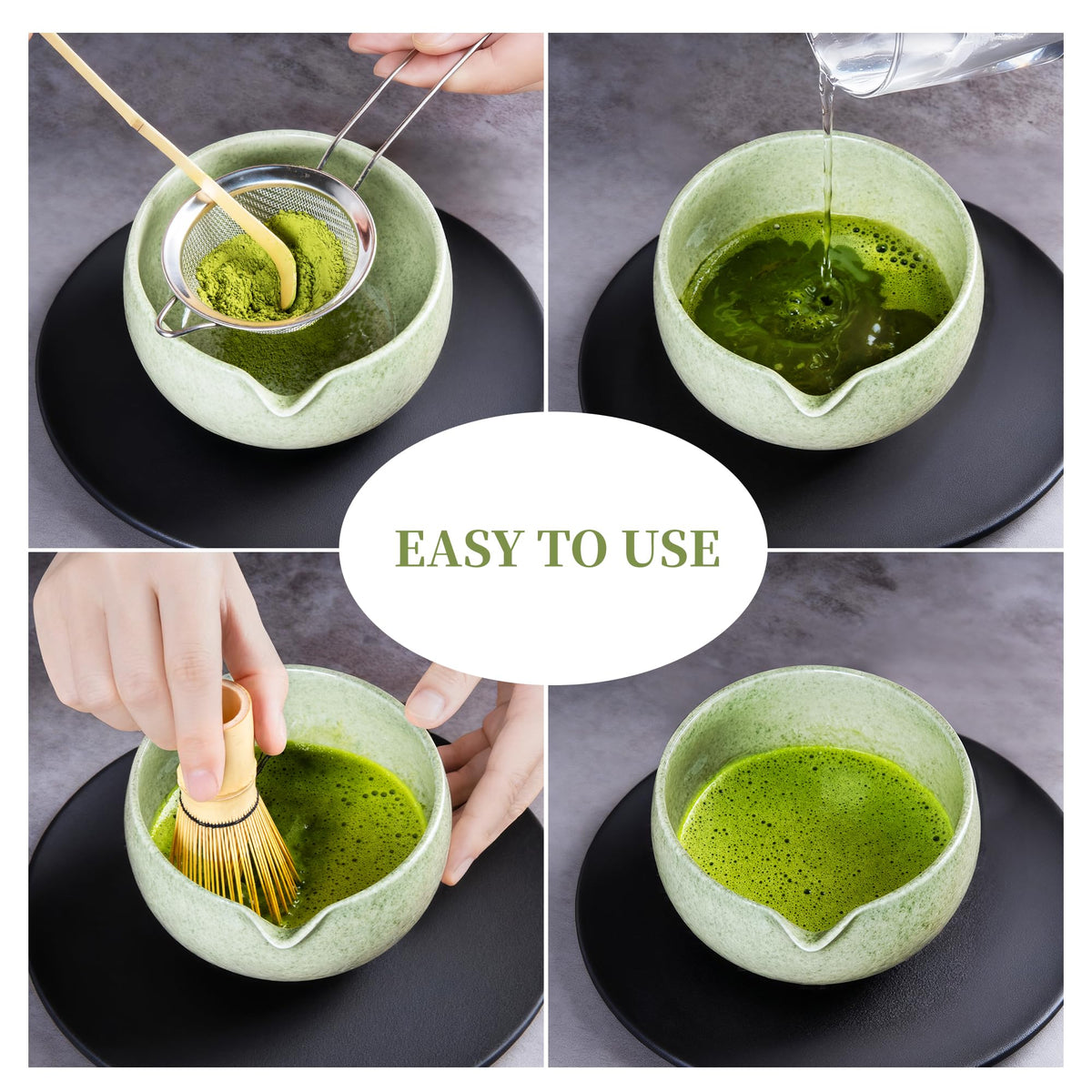 YIBO Matcha Whisk Set With Bowl, Ceramic Matcha Making Kit Includes Bamboo Whisk (Chasen), Holder Stand, Powder Starter