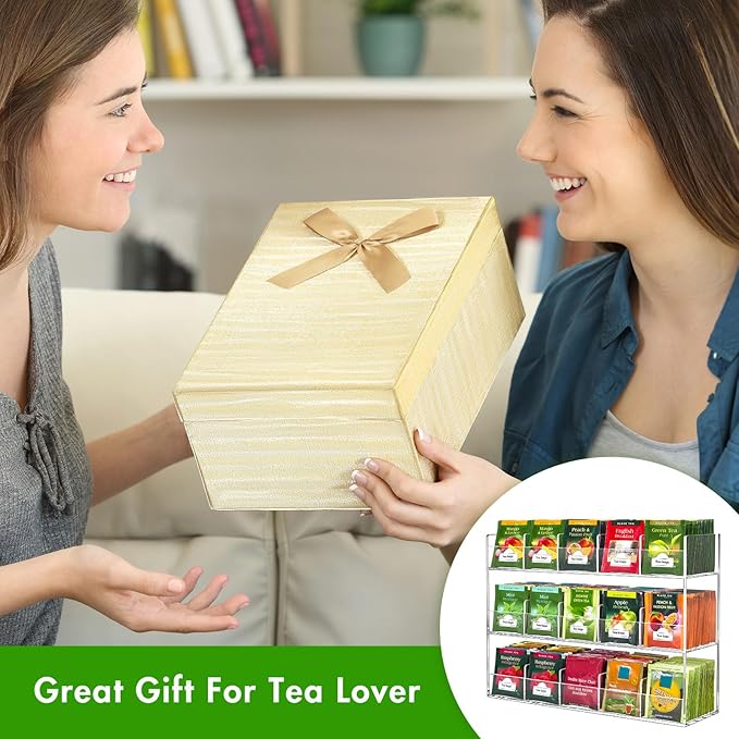 Beygorm Acrylic Tea Bag Organizer for 270 Tea Packets, No Assembly Required Display Holder for Countertop, Vertical Tea Bag Caddy for Cabinet