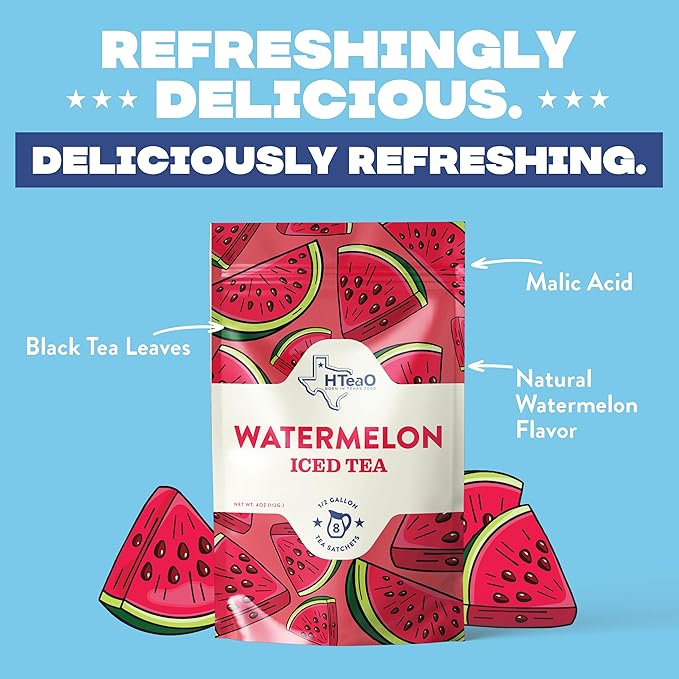 HTeaO Watermelon Iced Tea Bags – Makes 4 Gallons in 5 Minutes – Large Loaded Tea Sachets for Parties, Family Gatherings, & Groups – Texas-Style Ice Tea Packets for Quick Brew (8-Count)