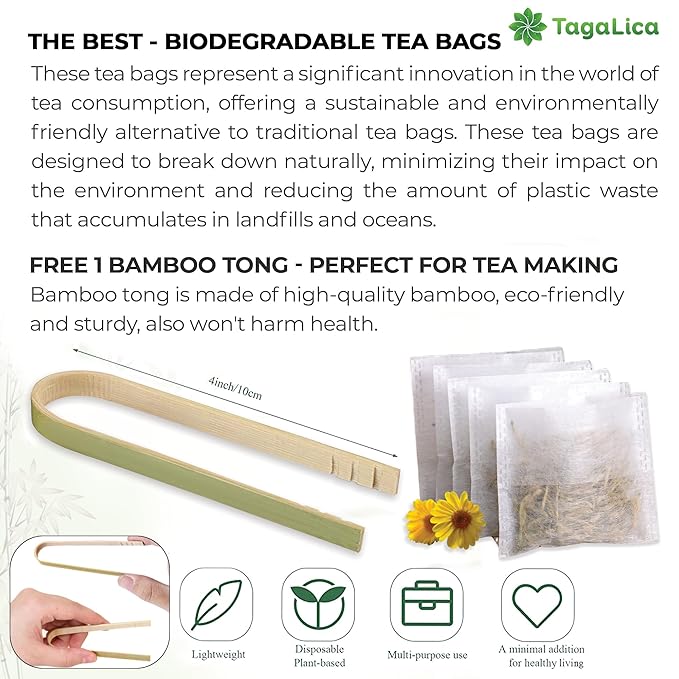 Tagalica, Premium 75 Lemongrass Tea Bags, 100% Natural & Pure Lemongrass leaves, Eco-Conscious Tea Bags, Lemongrass Herbal Tea. Lemongrass Leaf Tea