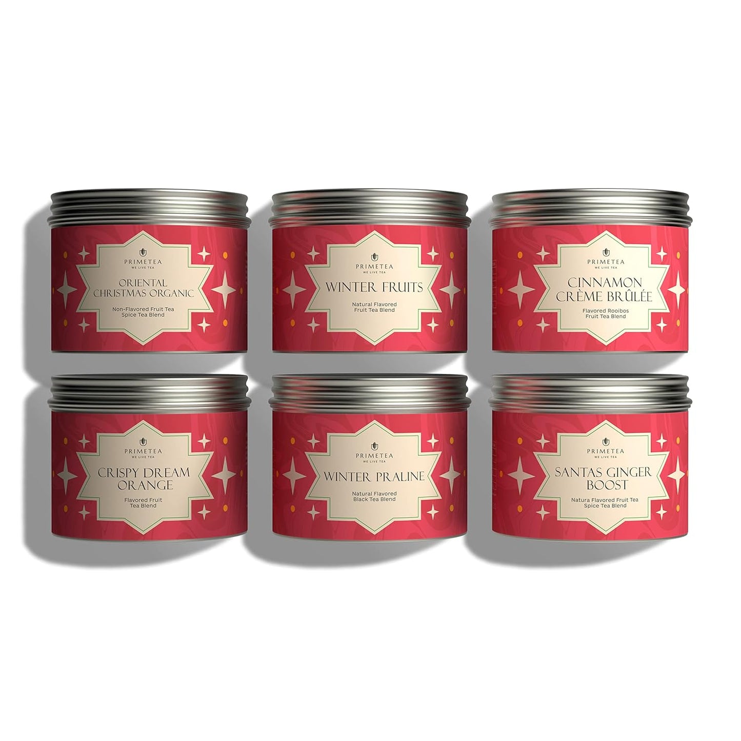 Prime Tea Festive Euphoria Collection - Winter Sampler Set - Tea Variety Loose Leaf Tea Sampler with Herbal, Fruit and Spices Blends, Flavorful Assortment - 6 Samplers - 10 Ounce