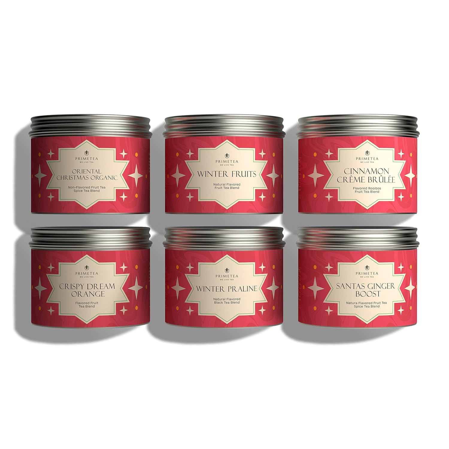 Prime Tea Festive Euphoria Collection - Winter Sampler Set - Tea Variety Loose Leaf Tea Sampler with Herbal, Fruit and Spices Blends, Flavorful Assortment - 6 Samplers - 10 Ounce