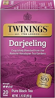 Twinings Darjeeling Black Tea Individually Wrapped Bags, 20 Count (Pack of 1), Delicate Light Taste, Caffeinated, Enjoy Hot or Iced, 20 Teabags
