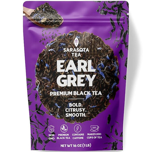 SARASOTA COFFEE & TEA CO. Sarasota Tea, Organic Earl Grey Tea, Premium Loose Leaf Black Tea, 16 Ounces (1lb)