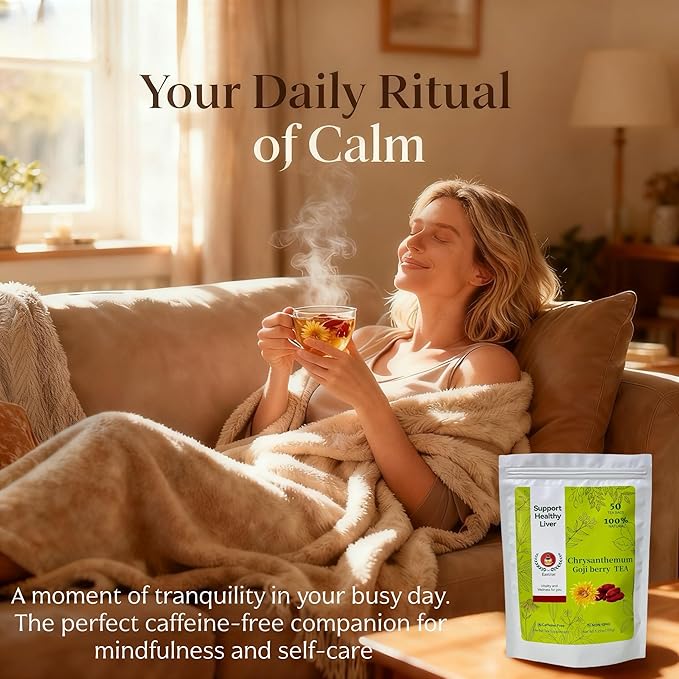 Eastrue Organic Goji Berry & Chrysanthemum Herbal Tea,50 Tea Bags,Stress Relief & Better Sleep,Non-GMO,Caffeine-Free