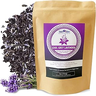 Sou Zen Earl Grey Lavender Loose Leaf Tea Blend 4oz (113g) | Ceylon Black Tea, Bergamot Oil, Lavender Flowers | Raw and Naturally Organic Ingredients | Energizing and Refreshing With No Additives
