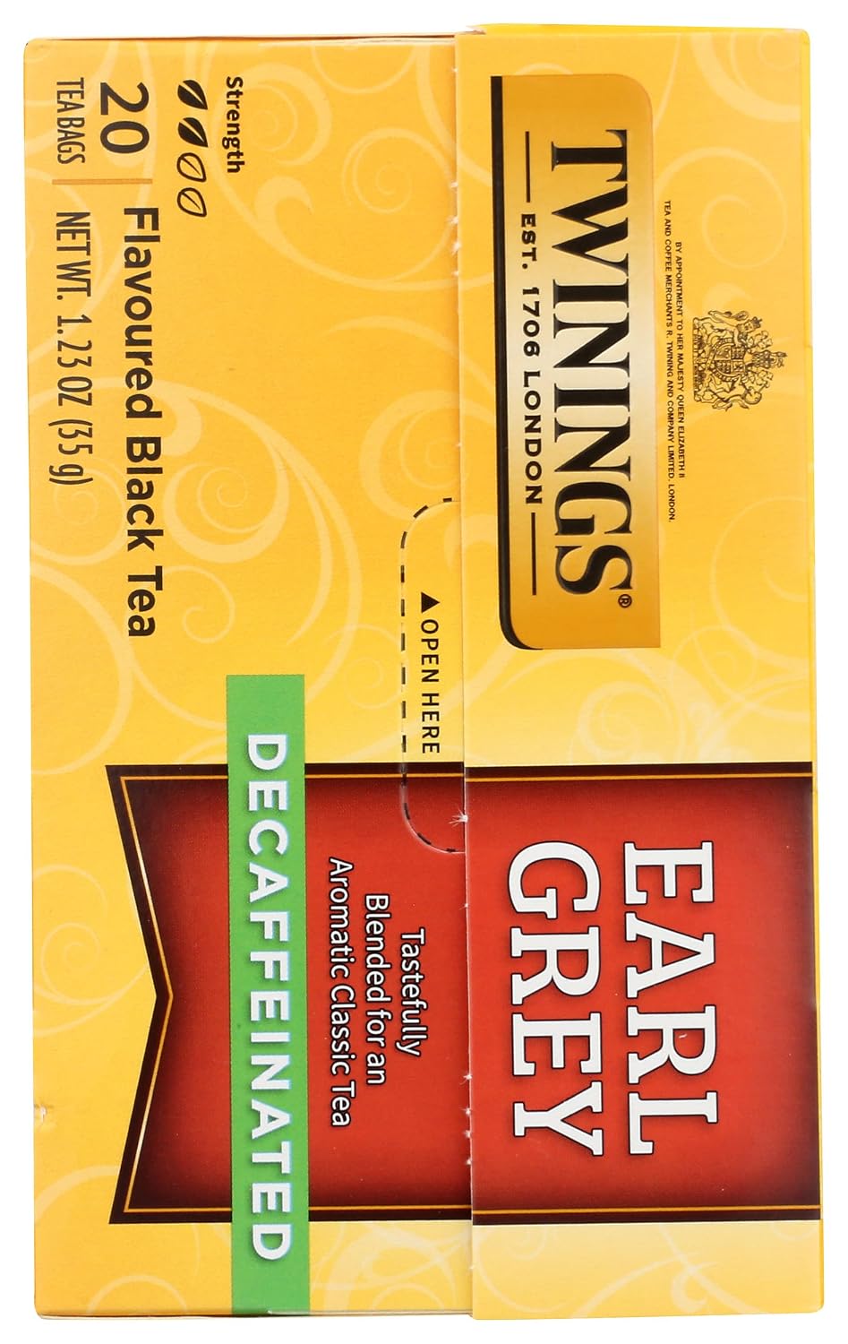 Twinings Decaffeinated Earl Grey Black Bergamot Tea Bags 20 CT Box (1 Pack) | Classic Black Tea, Light &amp; Citrusy, Without Caffeine, 20 Foil Lined Individually Wrapped Bags, Enjoy Hot or Iced