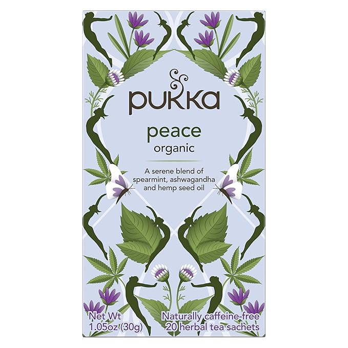 Pukka Organic Tea Bags, Spearmint, Ashwagandha, and Hemp Seed Oil, Peace Herbal Tea, 20 Count (Pack of 3)