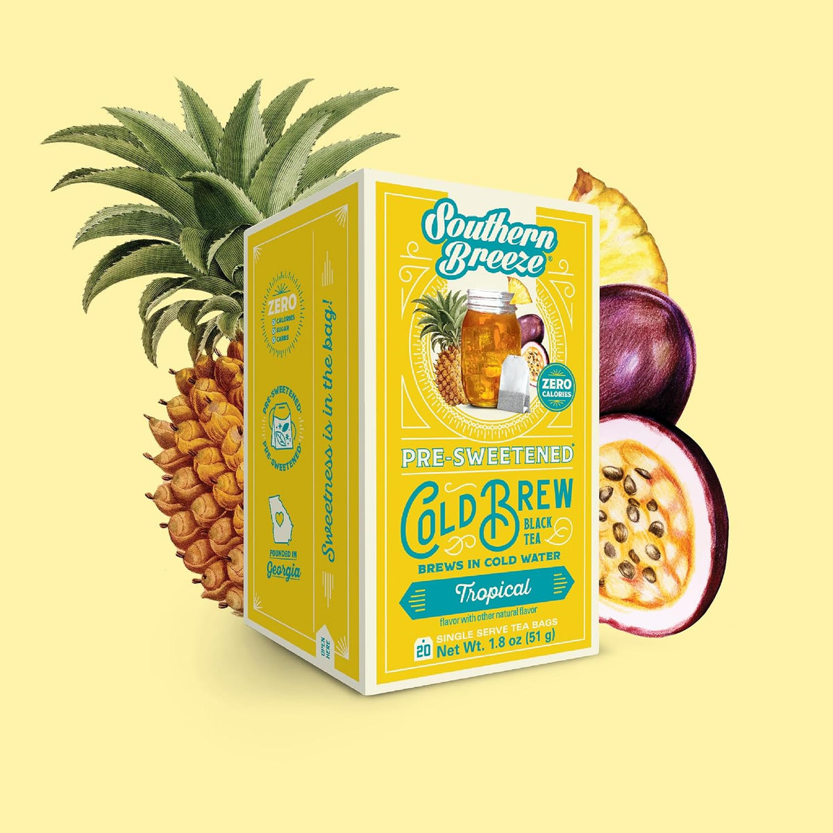 Southern Breeze Cold Brew Sweet Tea Tropical Iced Tea 20 Tea Bags, 4 Pack