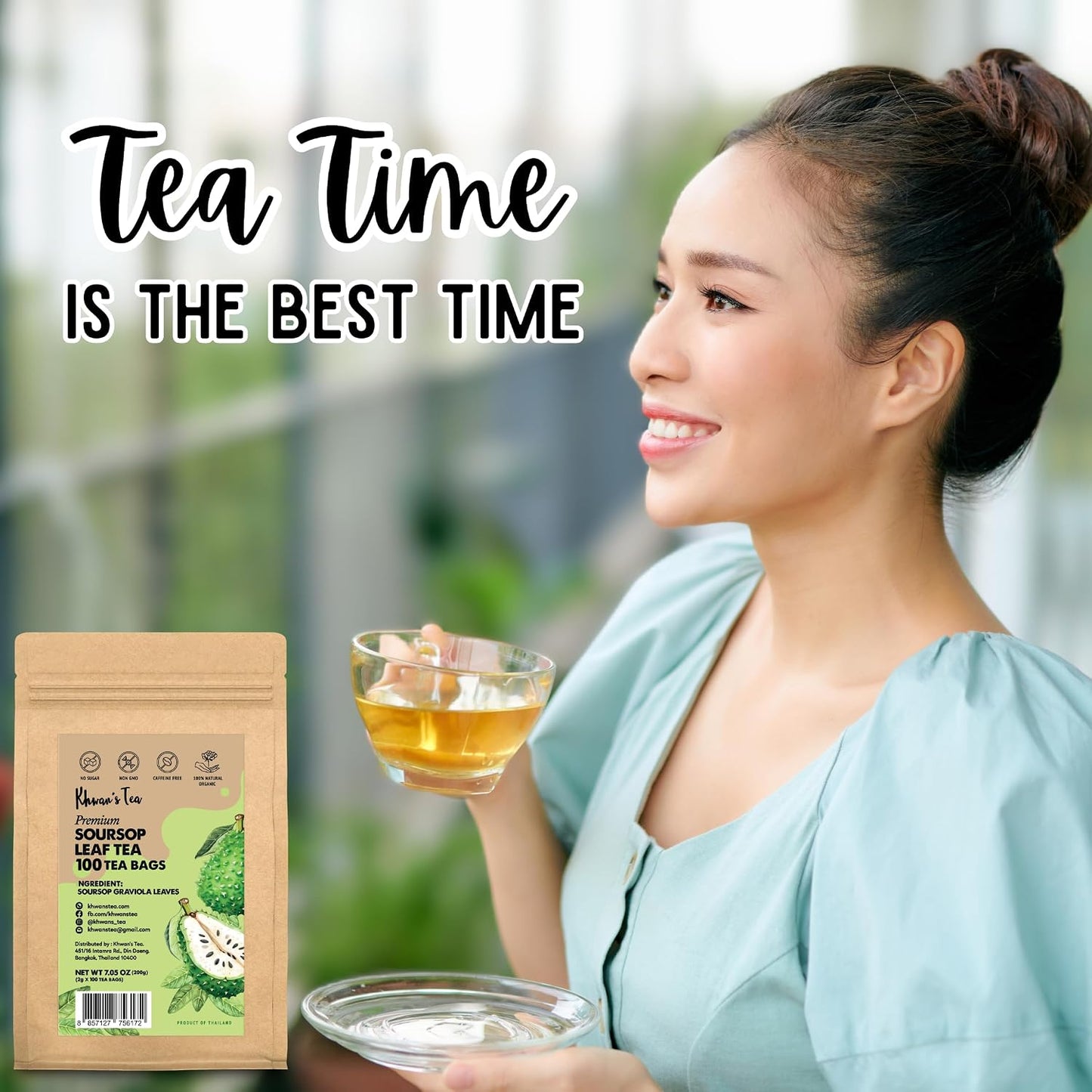 KHWAN'S TEA Soursop Tea Bags, Caffeine-Free Graviola Tea, 100 Count